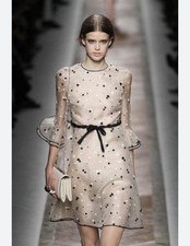 Valentino Roma 2011 Runway Dress Womens Small Sheer Embroidered Mesh Belted