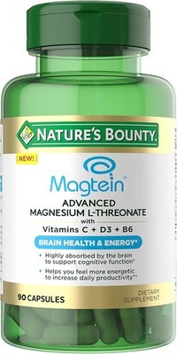Nature s Bounty Magnesium L-Threonate   2,000mg Magtein Per 3 Capsules  Advanced