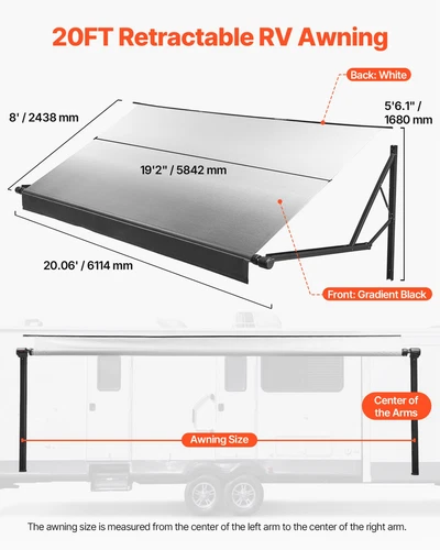 20FT Motorized RV Awning Electric Retractable Waterproof Camper Black Kit