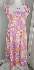 Loft Beach Island Front Smocked Ruffle Strap Midi Dress Size LP With Pockets