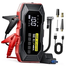 Jump Starter with Air Compressor, 4000A Peak Portable Car Battery Jump Red
