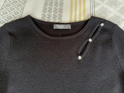 Muskat schwarzer Pullover mit Strassknöpfen Gr. 10