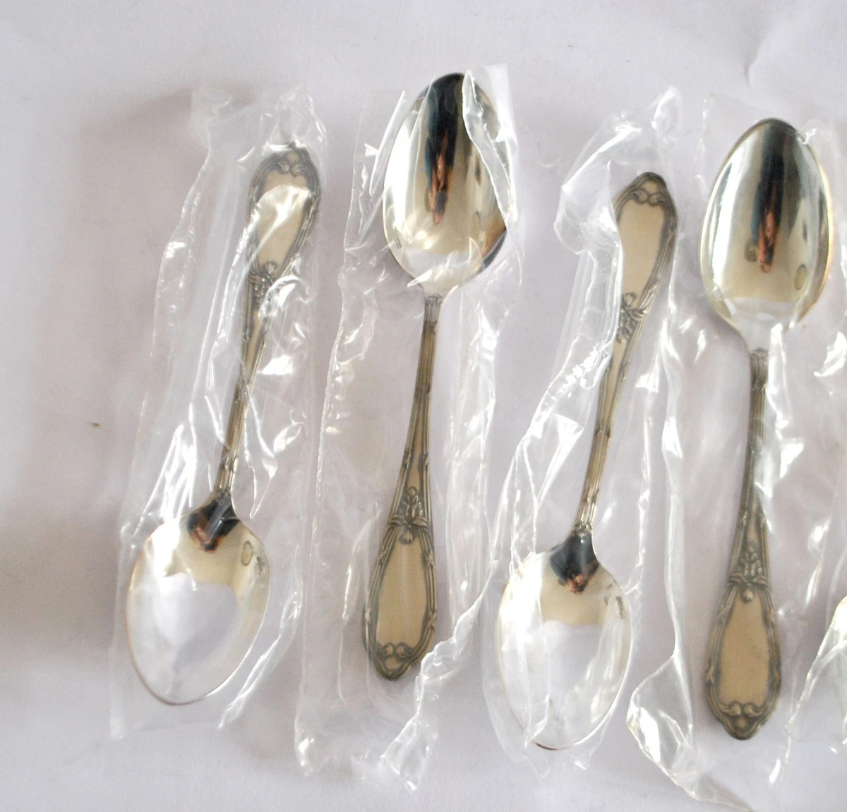 DEETJEN Lot 6 cuillères café dessert en métal argenté Rubans croisés NEUF 14.5