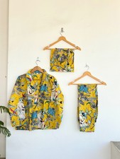 Soft Cotton Sleepwear Button Front PJ Set Tropical Floral Print Gift for Her