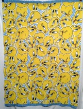 Looney Tunes Tweety Bird Blanket Acrylic Yellow Blue Trim Cartoon Kids