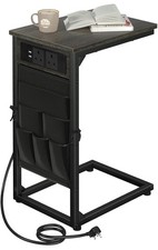 c shaped end table with charging station And Organizer Set Of 2