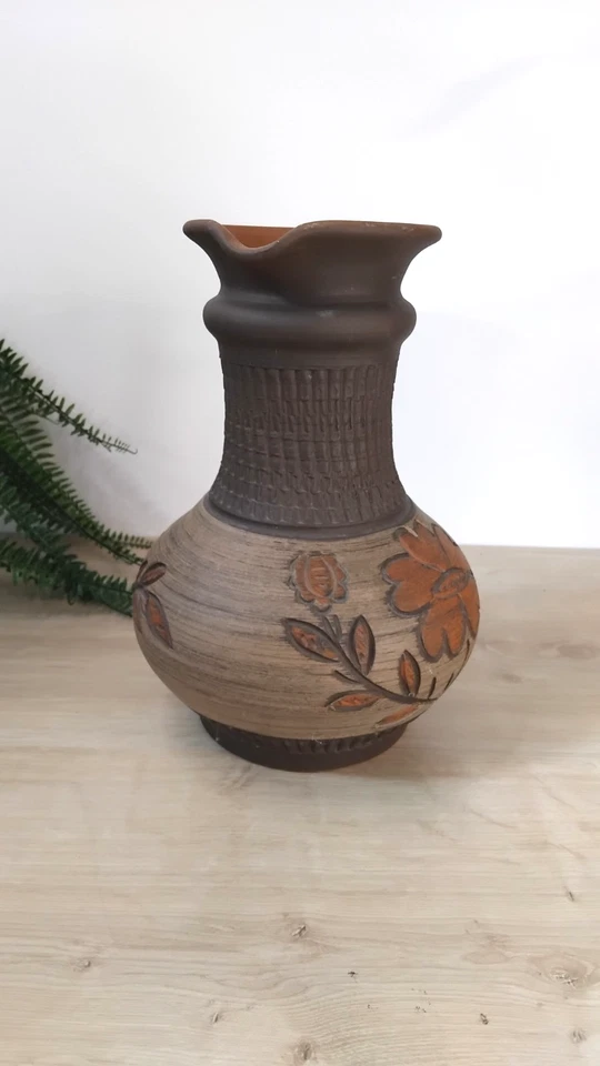 Grand vase ancien, en terre cuite peinte - hauteur 24cm Joli objet de décoration - Photo 4/4