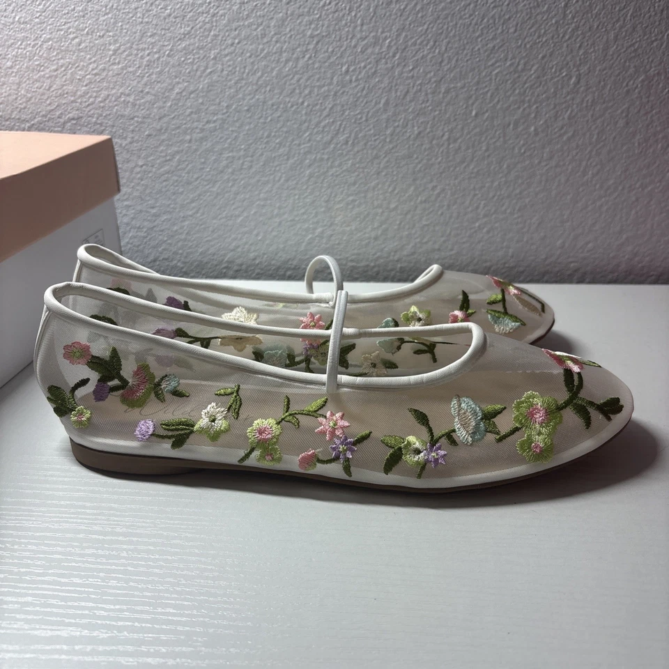 Nuevo Con Caja Mujer Talla 8.5 Wild Par Augustt Floral Malla Ballet Pisos Foto 3 de 4