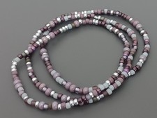 Purple/Silver Mix 3 Piece Set Beaded Stretch Glass Seed Beads Bracelets - New