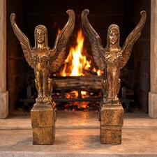 2 Bronze Winged Sphinx Fireplace Andiron Or Bookends Art Deco Empire Style