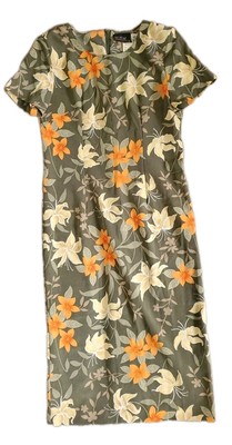 Melissa Harper Maxi Dress Women M 8/10 Lily Flowers Green Orange Beige 1990s 