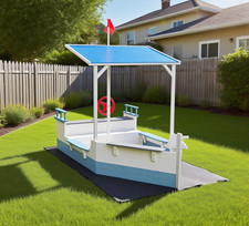 Kiddo Skipper Wooden Ship Sandpit Outdoor Sandbox Playset for Kids Pirate Ship