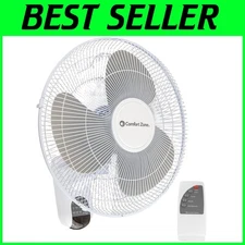 Silent 16" Wall-Mounted Fan with Adjustable Tilt and Remote for Home & Office