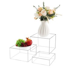 3-Pack Clear Acrylic Display Risers, Nesting Cube Boxes with Hollow Bottom