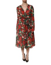 Dolce & Gabbana Multicolor Floral Long Sleeves V-neck Women's Dress Authentic