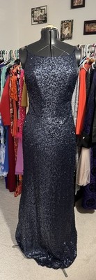 Dark Academia Blue Matt Sequined Sleeveless Gown Sz 8/10