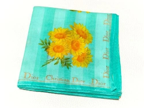 Mouchoir Christian Dior coton 47 cm 18" carré fleur vert