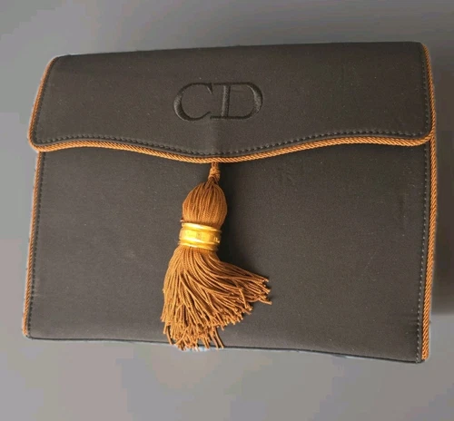 Sac de soirée pochette pompons vintage Christian Dior logo CD
