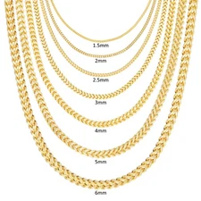 10K Yellow Gold 1.5mm-6mm Franco Square Box Chain Necklace Mens Womens 16"- 30"