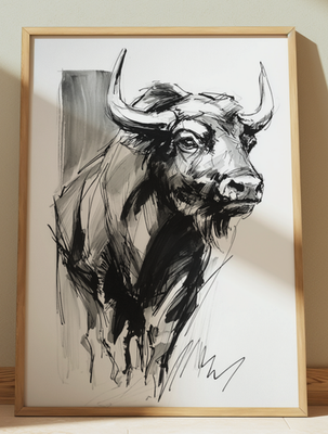 #ad BUFFALO BISON INK DRAWING PRINT SKETCH 8quot; x 10quot; BUFFALO BISON WALL ART $15.49