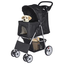 Pet Dog Stroller Travel Carriage 4 Wheels w/Foldable Carrier Cart & Cup Holder