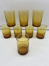 Lot of 8 Vintage Libbey Amber Juice Glasses Gold Yellow Barware Water 4"