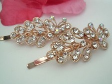 Pair White Rhinestone and Copper Butterfly Hair Bobby Pins NWT
