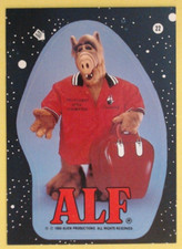 1988 Topps Alf Sticker Card Black Stars Background 22 Alf Bowling unused