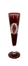 Flauta de champán de copa de arándano de colección, grabada, árboles, pájaros, pergaminos