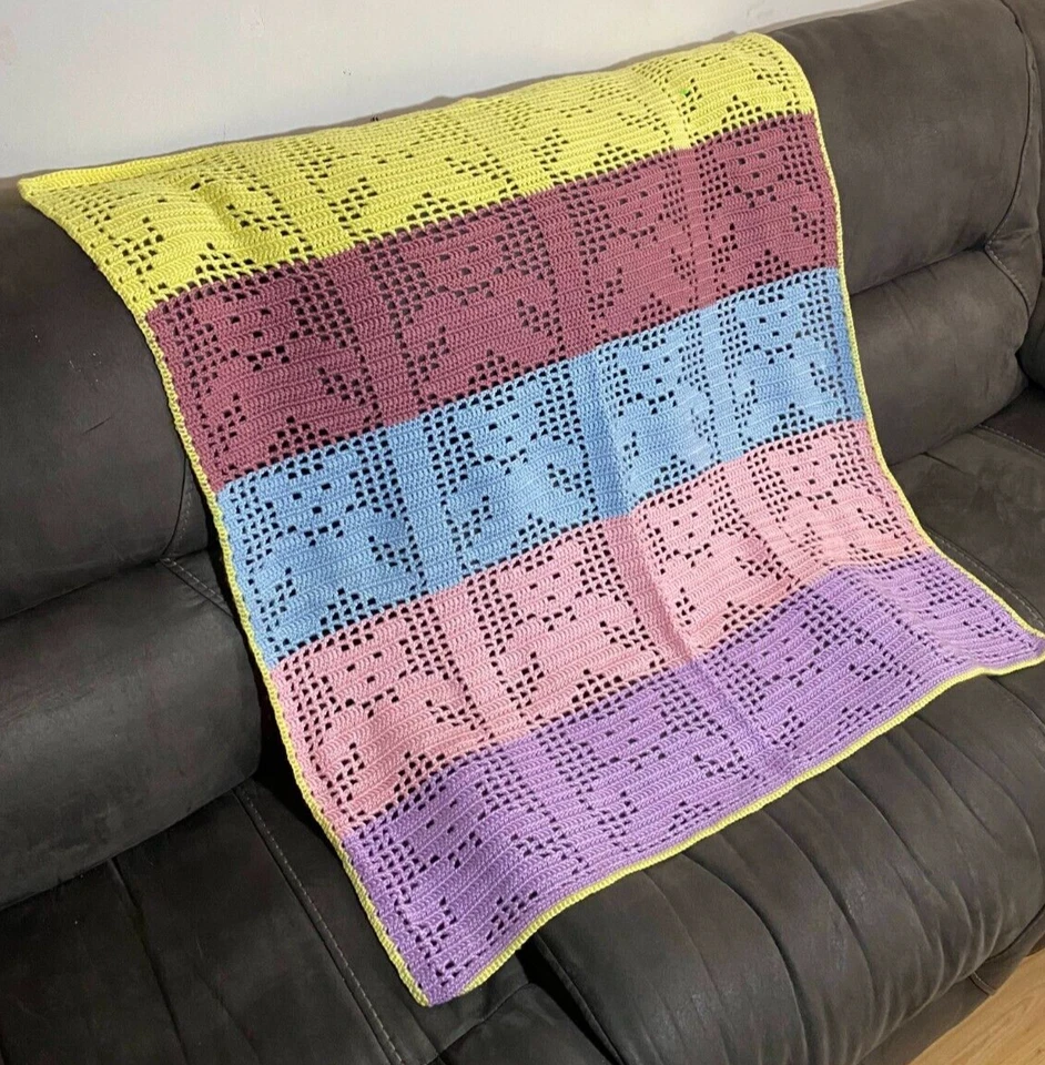 Oso de peluche hecho a mano bebé afgano púrpura/rosa/azul/rosa/amarillo 37"x38" Foto 2 de 4