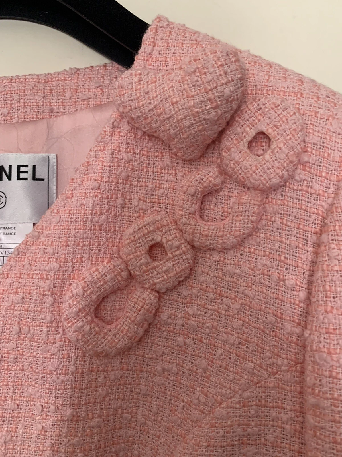 Giacca tweed rosa rosa Chanel COCO ? cuore taglia 46 nuova con etichetta