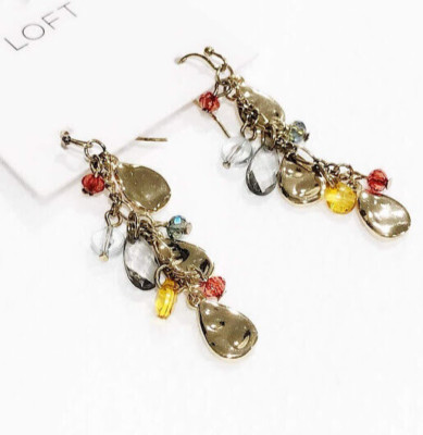 Ann Taylor LOFT WOmen's Rainbow Multi Color Harvest Leaf Drop Earrings NWT 39.99
