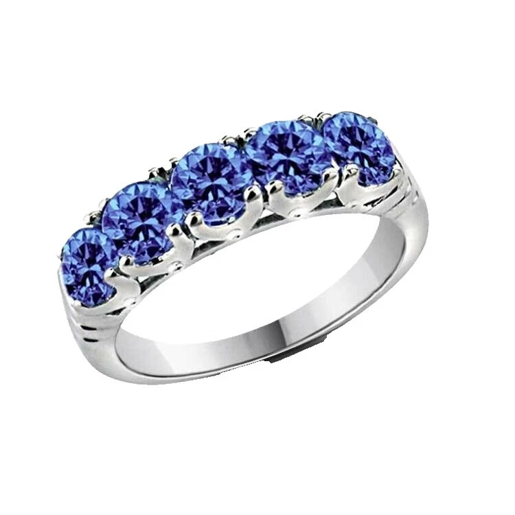 Tanzanita Oro Blanco Eternidad Anillos de Moda