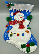 VTG 3D Bucilla "Snowman with Lights" Felt Applique Stocking Completed 85101 Used