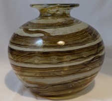 Isle of Wight Studio Glass Large 7 inch Globe Vase 1970s Brown and Ochre