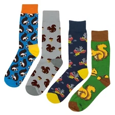 NWT Squirrel Dress Socks 4 Pack Novelty Men 8-12 Crazy Fun Sockfly