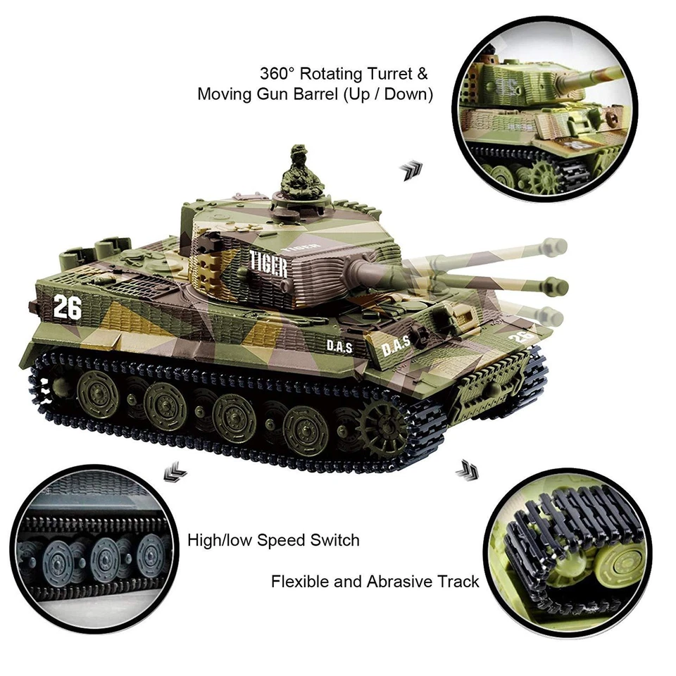 1:72 German Tiger I Panzer Tank Military Remote Control Mini RC Tank with Sound - Image 3 of 4