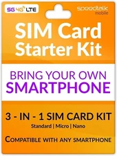 SpeedTalk Mobile Universal SIM Card Starter Kit for 5G 4G LTE iOS Android Smart
