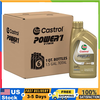 Castrol Power1 V-Twin 20W-50 Full Synthetic Motorcycle Oil 1 Quart x 6 Pack