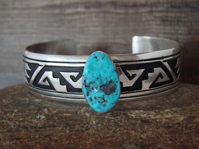 Navajo Indian Sterling Silver Turquoise Traditional Design Bracelet by T & R ...