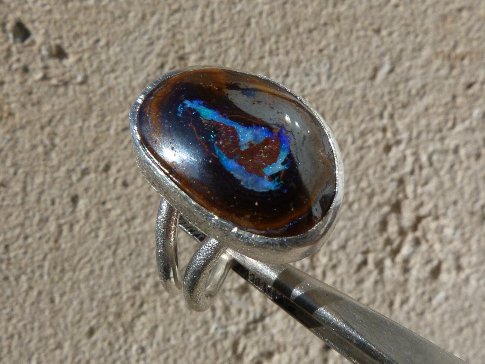 Bague en argent 925 avec opale koroit naturelle d'Australie taille 55 56 pour femme