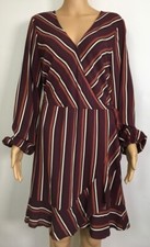 Xhilaration Womens  Dress Burgundy Stripe Asymmetric Ruffle Tie Snap L New