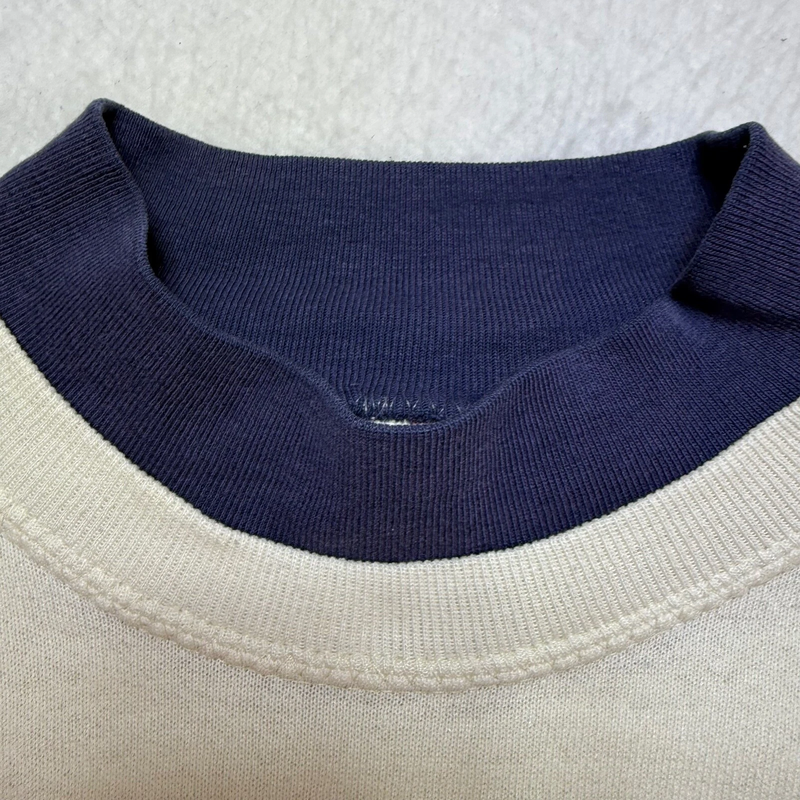 OFF WHITE Felpa donna vintage Jerzees trapuntata girocollo pullover top avorio taglia L