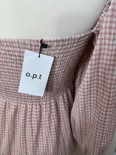O.P.T. Anthropologie Women's Smocked Square Neck Pink Midi Dress Size M NWT - Picture 10 of 17