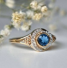 1.80Ct Round Simulated London Blue Topaz Engagement Ring 14k Yellow Gold Plated.