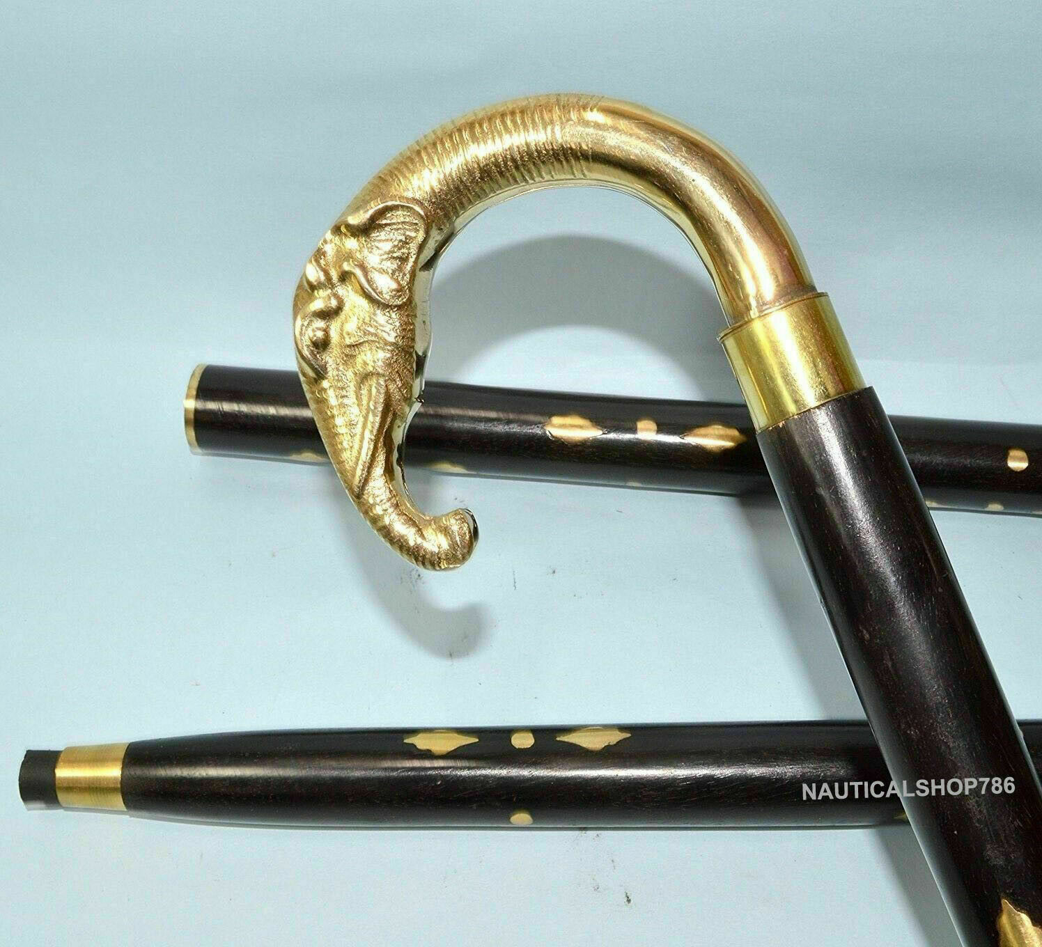 Solid Brass Elephant Nautical Head Handle Walking… - image 1