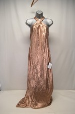 NWT Adrianna Papell Foiled Mermaid Gown With Halter Neckline Mocha Dress Size 6