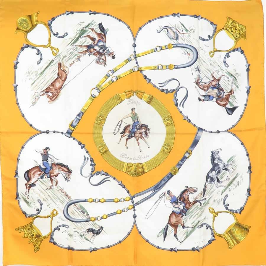 ●Hermes Scarf Carre90 Silk Yellow/Multicolor
