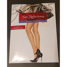 Hanes Silk Reflections Silky Sheer Control Top Pantyhose Sheer Toe Nude Size CD