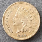 Great 1859 Indian Head Cent Penny - Full LiBERTY - Diamonds